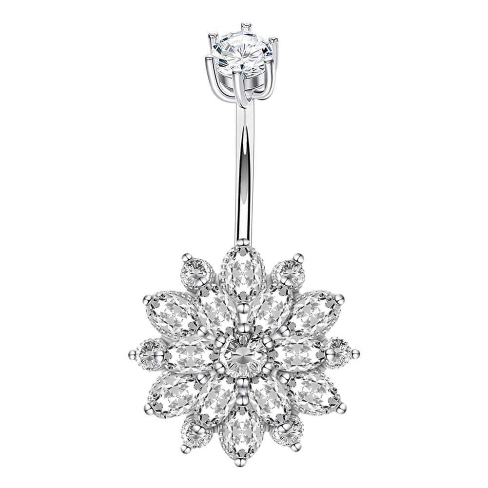 Arardo 14G 925 Sterling Silver Flower CZ Belly Button Rings Navel Rings Piercing Jewelry AB0085-1