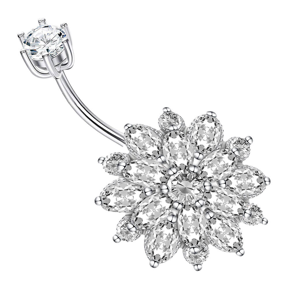 Arardo 14G 925 Sterling Silver Flower CZ Belly Button Rings Navel Rings Piercing Jewelry AB0085-1