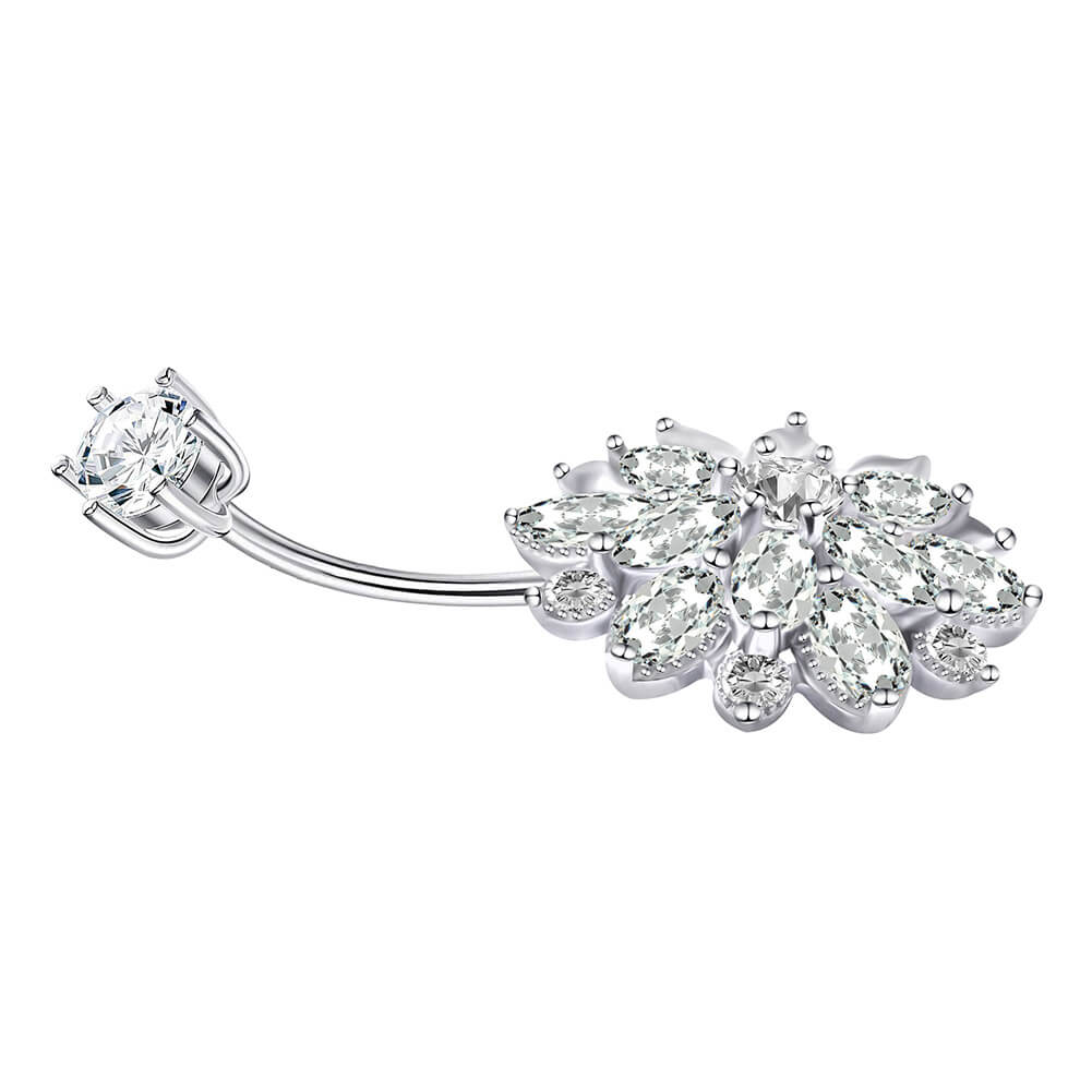 Arardo 14G 925 Sterling Silver Flower CZ Belly Button Rings Navel Rings Piercing Jewelry AB0085-1