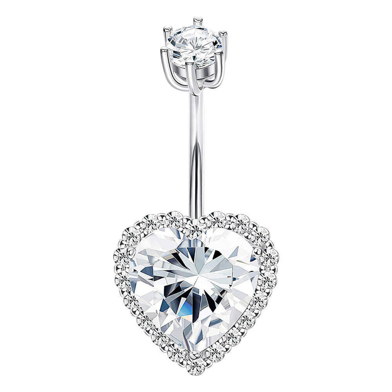 Arardo 14G 925 Sterling Silver CZ Heart Belly Button Rings Navel Rings Piercing Jewelry AB0086-1