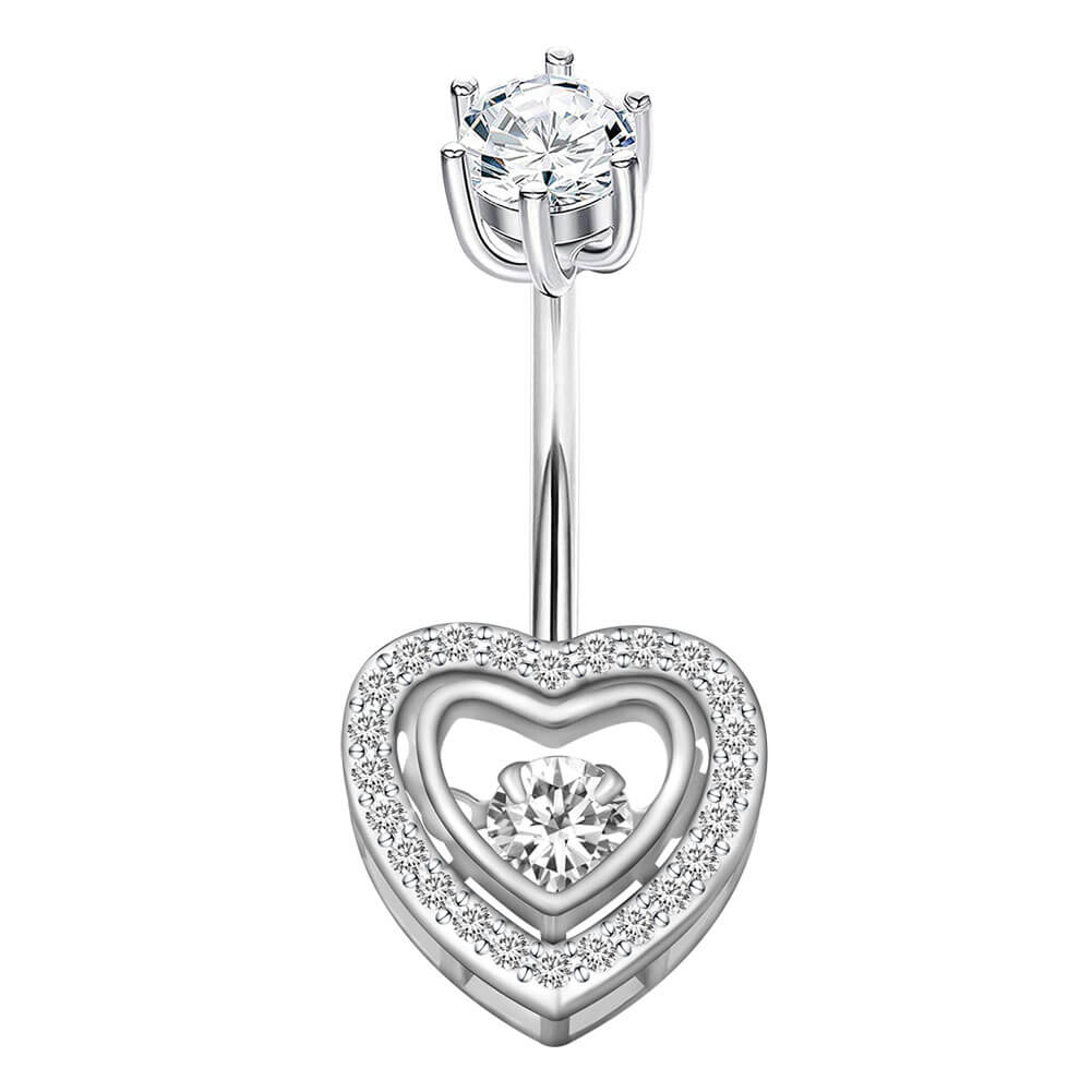 Arardo 14G 925 Sterling Silver CZ Heart Belly Button Rings Navel Rings Piercing Jewelry AB0088-1