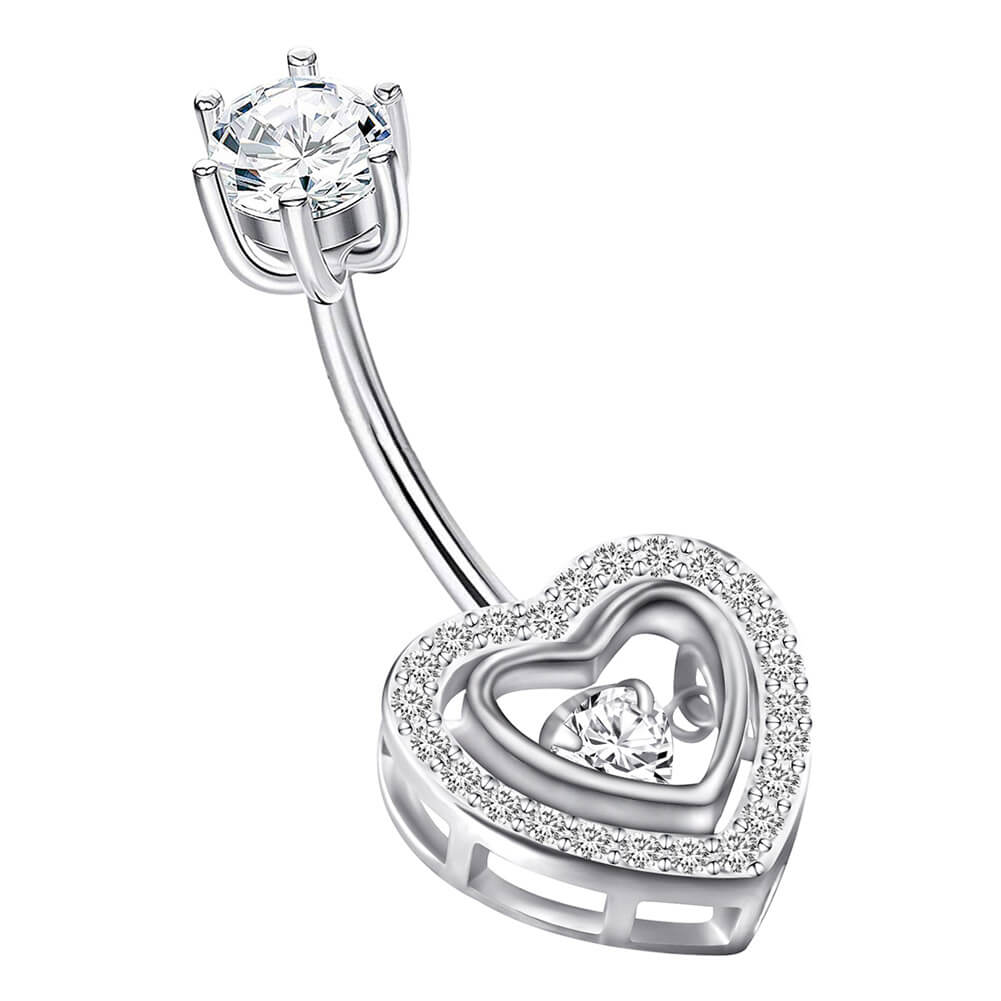 Arardo 14G 925 Sterling Silver CZ Heart Belly Button Rings Navel Rings Piercing Jewelry AB0088-1