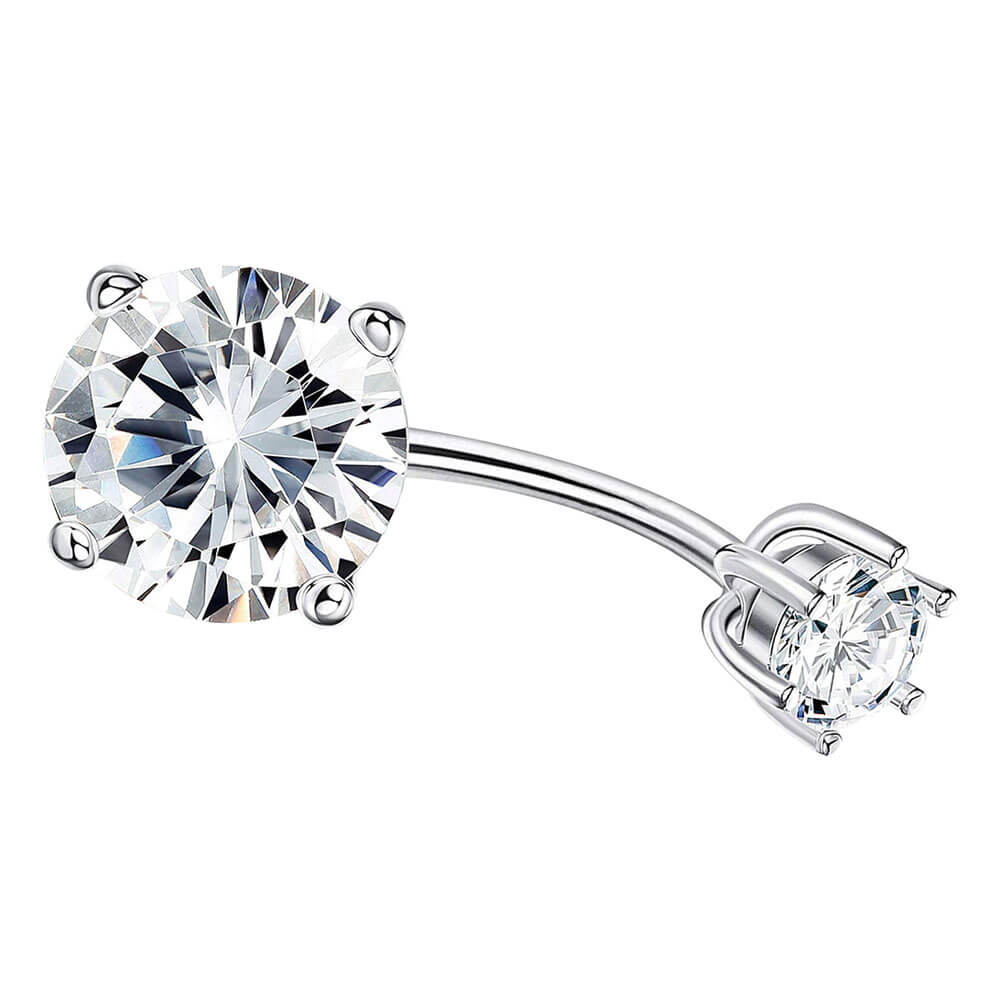 Arardo 14G 925 Sterling Silver Round CZ Belly Button Rings Navel Rings Piercing Jewelry AB0090-1