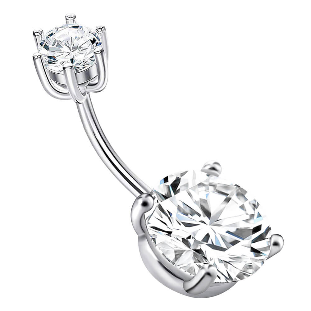 Arardo 14G 925 Sterling Silver Round CZ Belly Button Rings Navel Rings