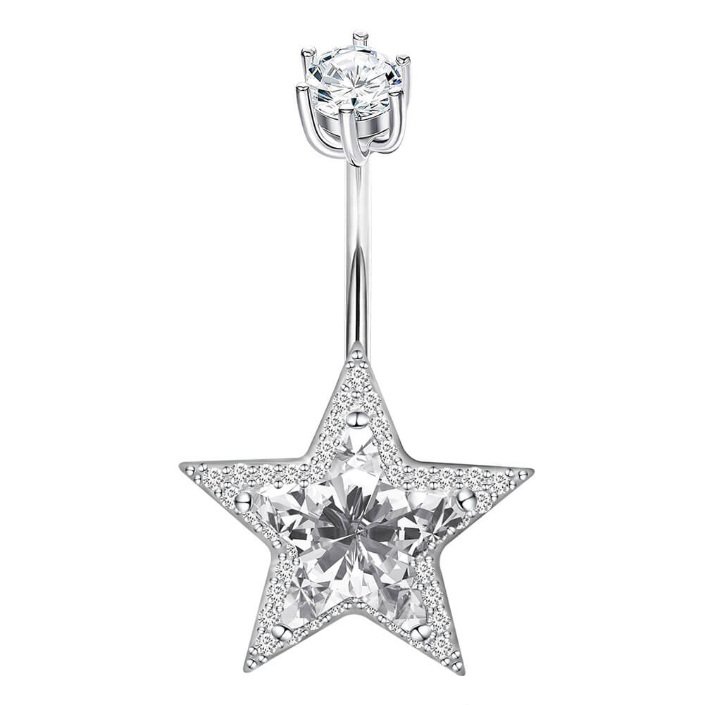 Arardo 14G 925 Sterling Silver CZ Star Belly Button Rings Navel Rings Piercing Jewelry AB0091-1