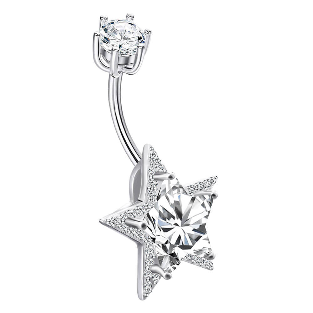 Arardo 14G 925 Sterling Silver CZ Star Belly Button Rings Navel Rings Piercing Jewelry AB0091-1