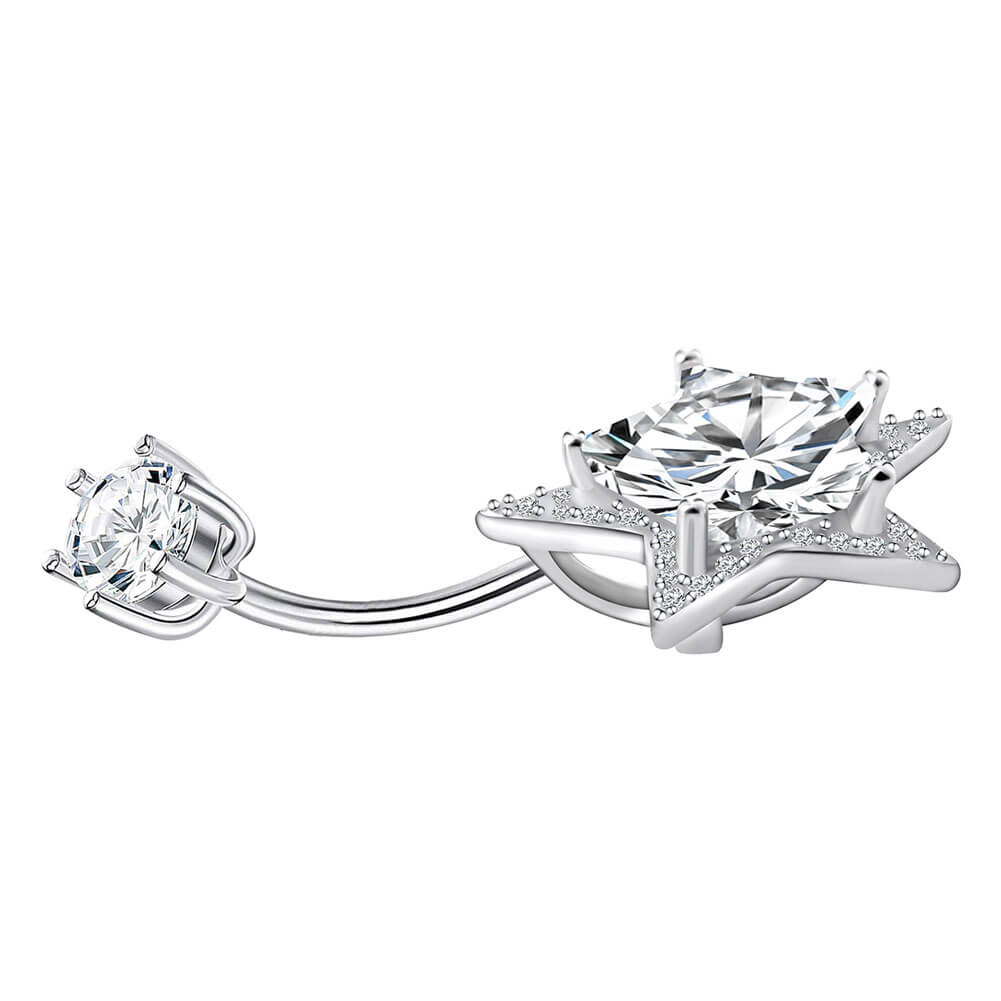 Arardo 14G 925 Sterling Silver CZ Star Belly Button Rings Navel Rings Piercing Jewelry AB0091-1