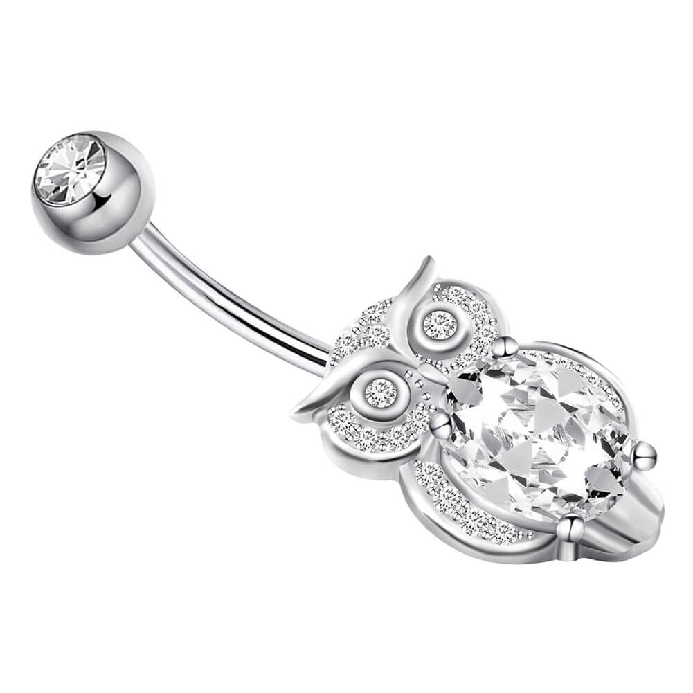 Arardo 14G 925 Sterling Silver CZ Owl Button Rings Navel Rings Piercing Jewelry AB0092-1