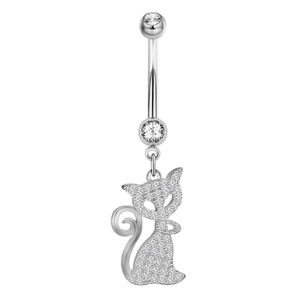 Arardo 14G 925 Sterling Silver CZ Fox Dangle Belly Button Rings Navel Rings Piercing Jewelry AB0093