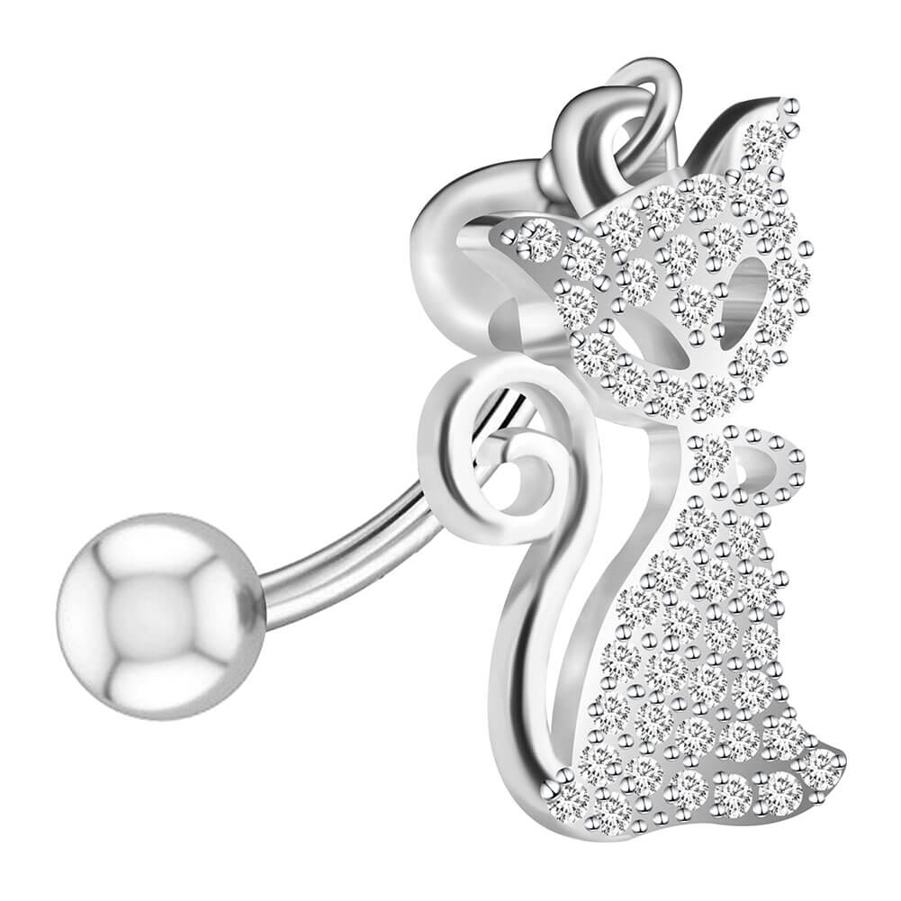 Arardo 14G 925 Sterling Silver CZ Fox Dangle Belly Button Rings Navel Rings Piercing Jewelry AB0093