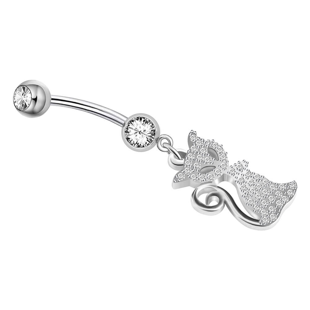 Arardo 14G 925 Sterling Silver CZ Fox Dangle Belly Button Rings Navel Rings Piercing Jewelry AB0093