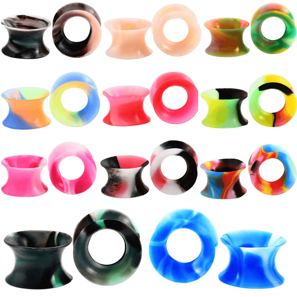 Arardo 22PCS Soft Silicone Ear Gauges Plugs Double Flared Tunnels Flexible Ear Piercing Stretchers Colorful Set Ear Expander Jewelry