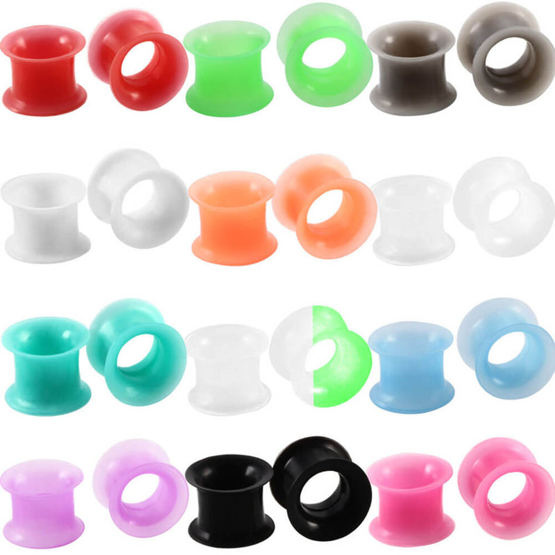 Arardo 24PCS Soft Silicone Ear Gauges Plugs Double Flared Tunnels Flexible Ear Piercing Stretchers Single Color Set Ear Expander Jewelry