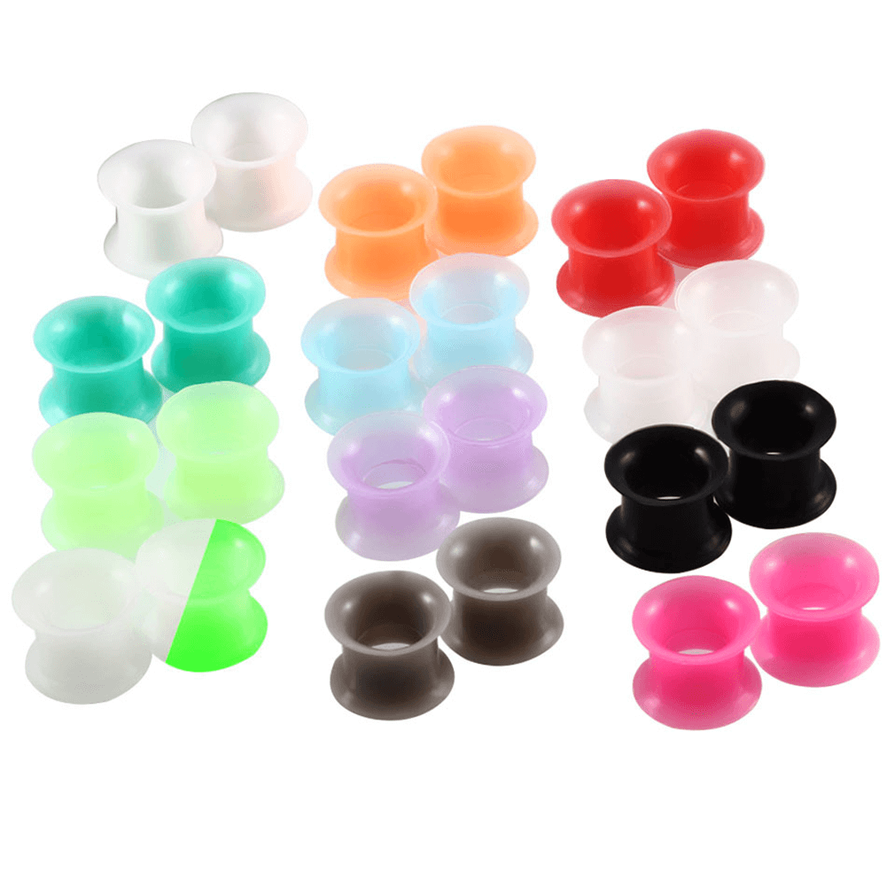 Arardo 24PCS Soft Silicone Ear Gauges Plugs Double Flared Tunnels Flexible Ear Piercing Stretchers Single Color Set Ear Expander Jewelry