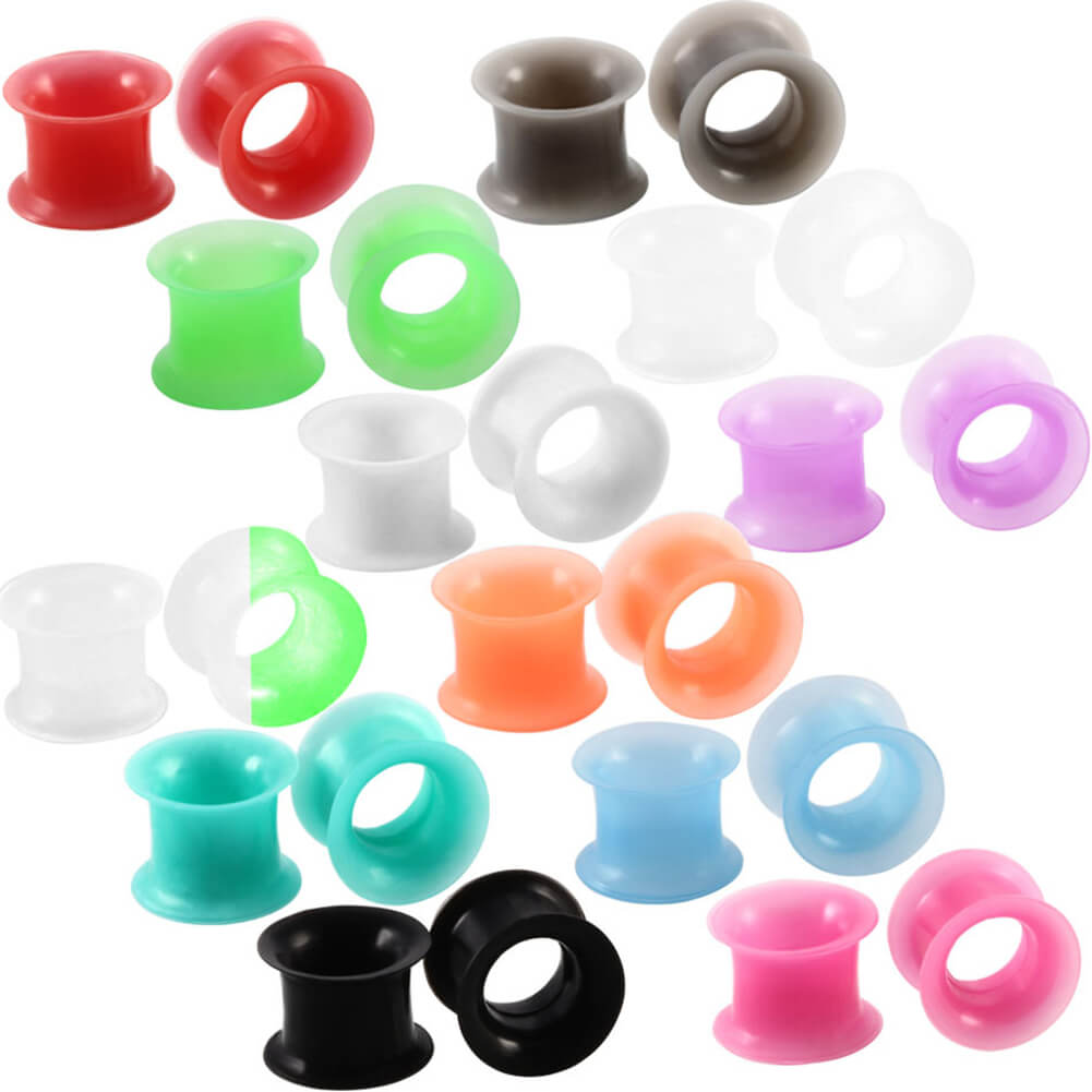 Arardo 24PCS Soft Silicone Ear Gauges Plugs Double Flared Tunnels Flexible Ear Piercing Stretchers Single Color Set Ear Expander Jewelry