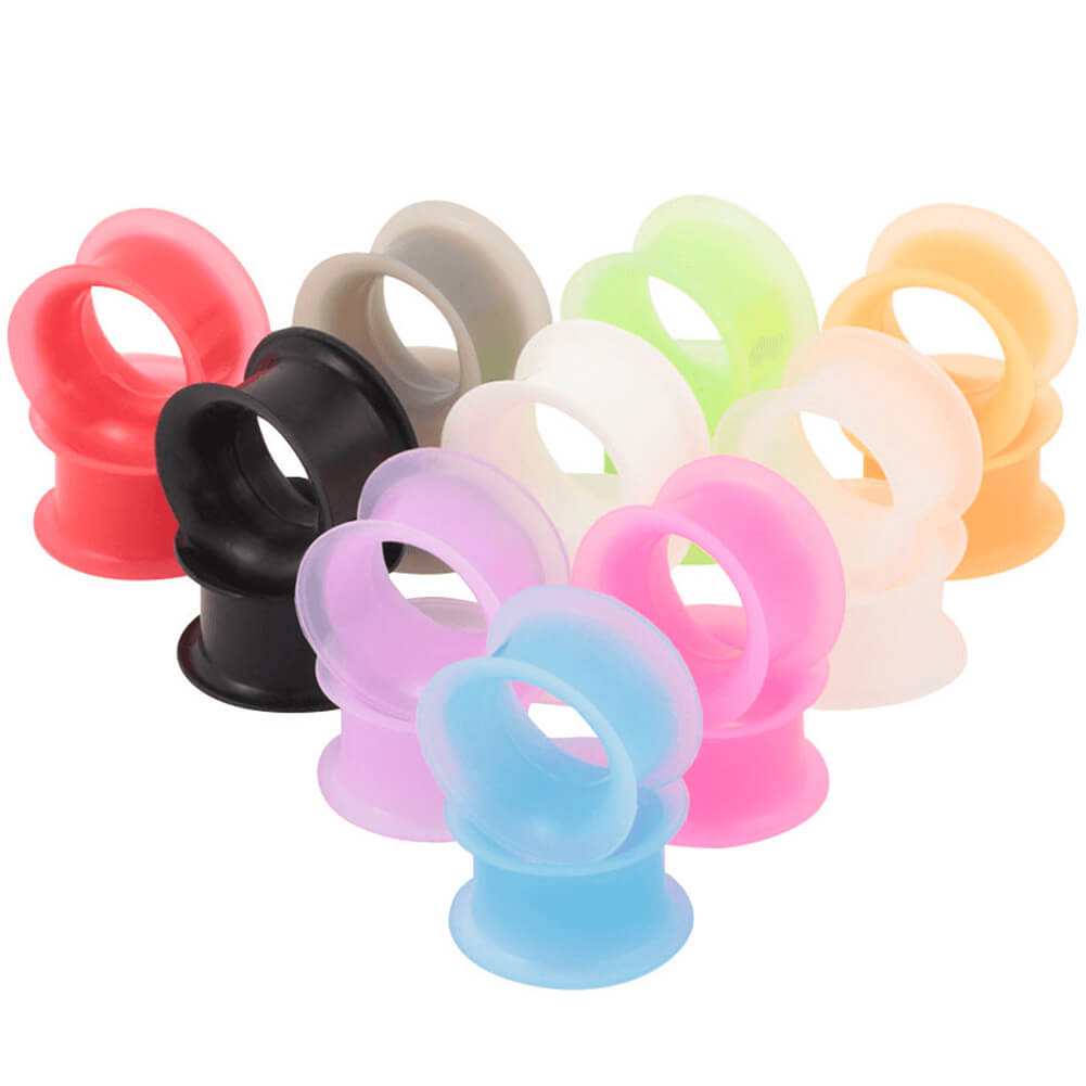 Arardo 24PCS Soft Silicone Ear Gauges Plugs Double Flared Tunnels Flexible Ear Piercing Stretchers Single Color Set Ear Expander Jewelry