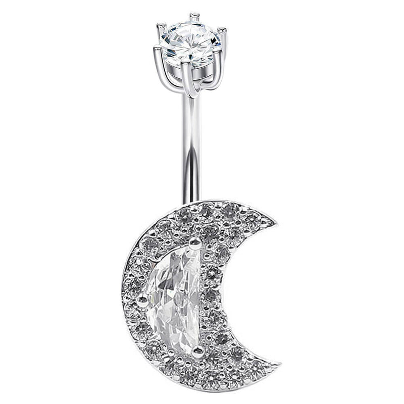 Arardo 14G 925 Sterling Silver CZ Moon Belly Button Rings Navel Rings Piercing Jewelry AB0096