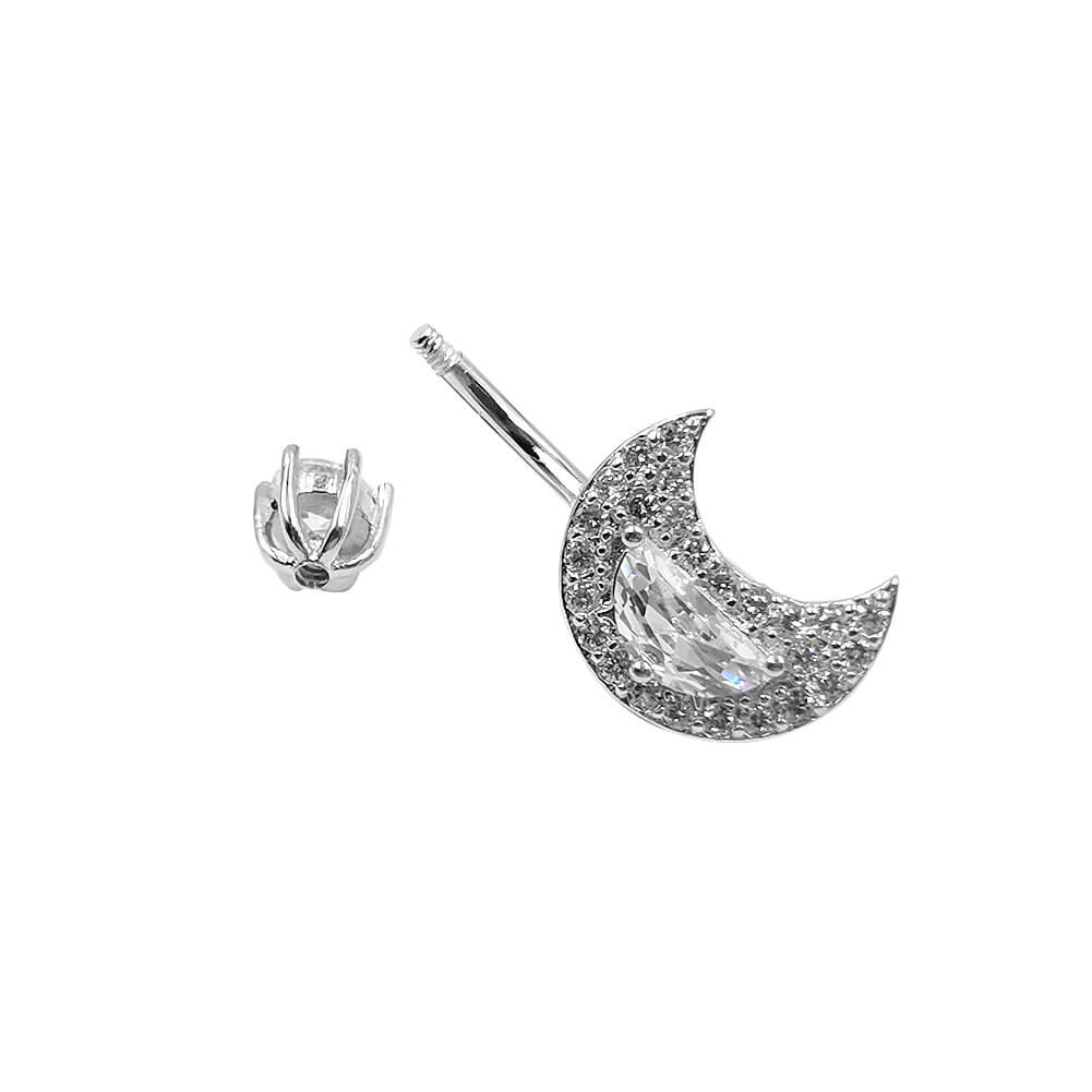 Arardo 14G 925 Sterling Silver CZ Moon Belly Button Rings Navel Rings Piercing Jewelry AB0096