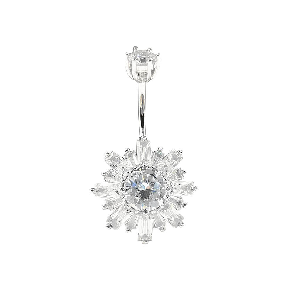 Arardo 14G 925 Sterling Silver Flower CZ Belly Button Rings Navel Rings Piercing Jewelry AB0097