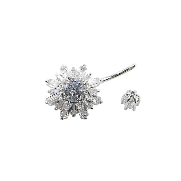 Arardo 14G 925 Sterling Silver Flower CZ Belly Button Rings Navel Rings Piercing Jewelry AB0097