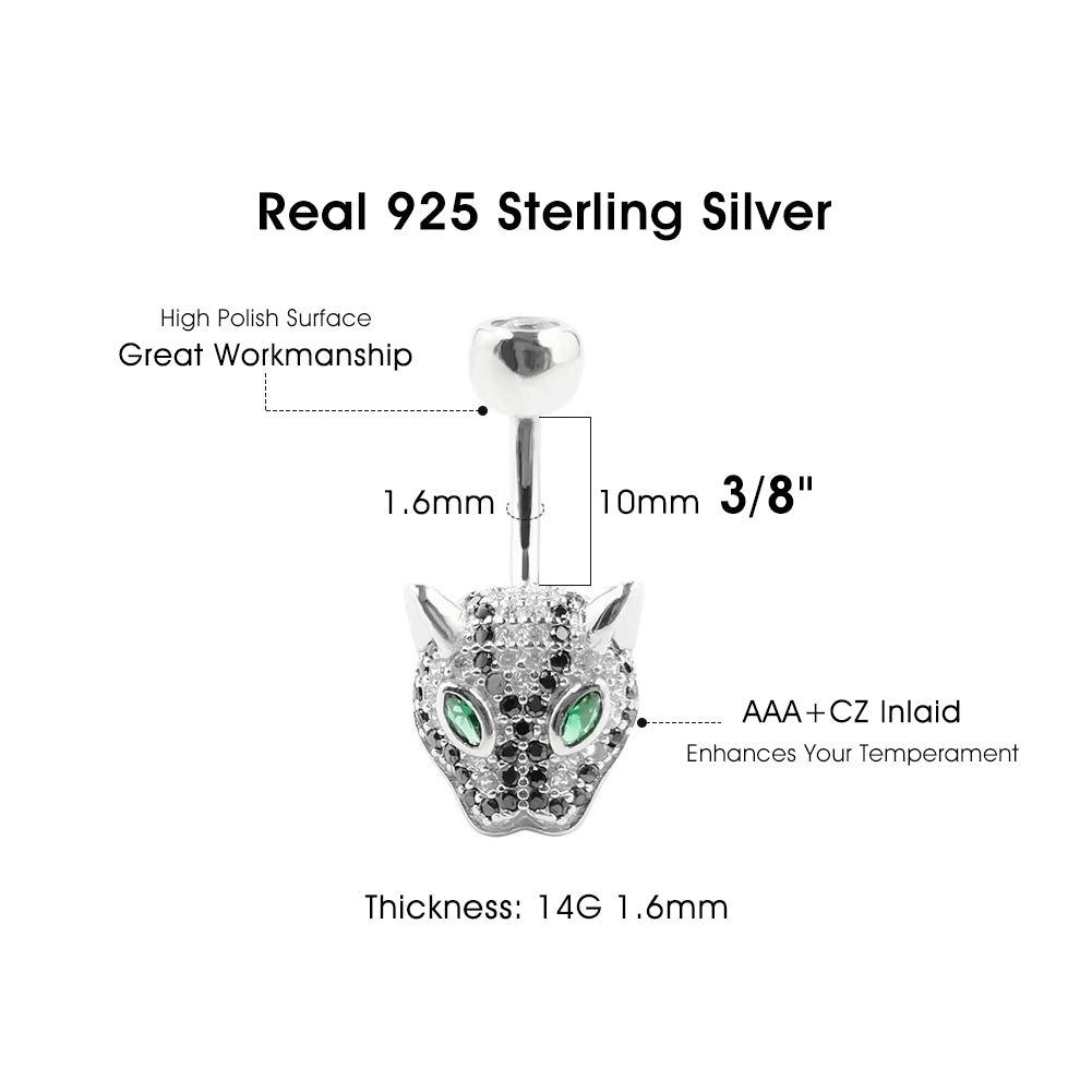 Arardo 14G 925 Sterling Silver CZ Animal Leopard Belly Button Rings Navel Rings Piercing Jewelry AB0098