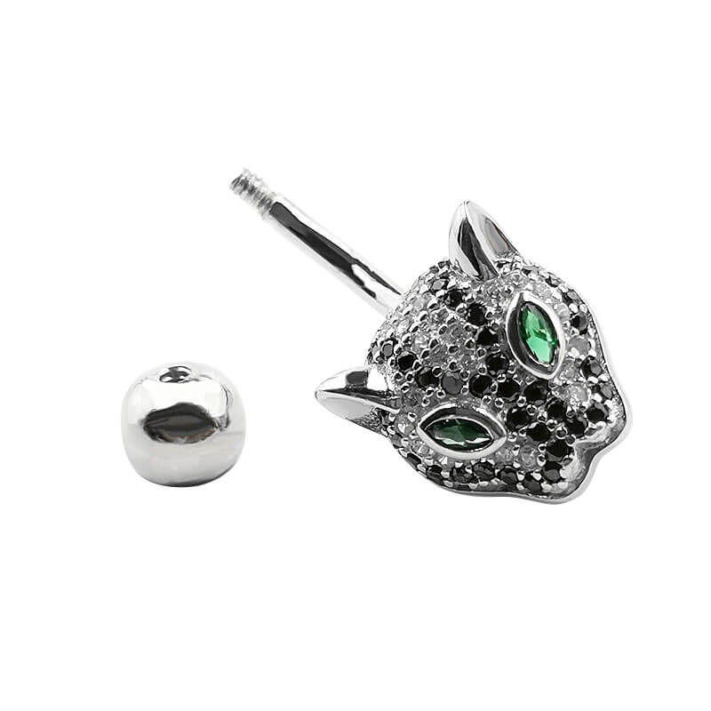 Arardo 14G 925 Sterling Silver CZ Animal Leopard Belly Button Rings Navel Rings Piercing Jewelry AB0098