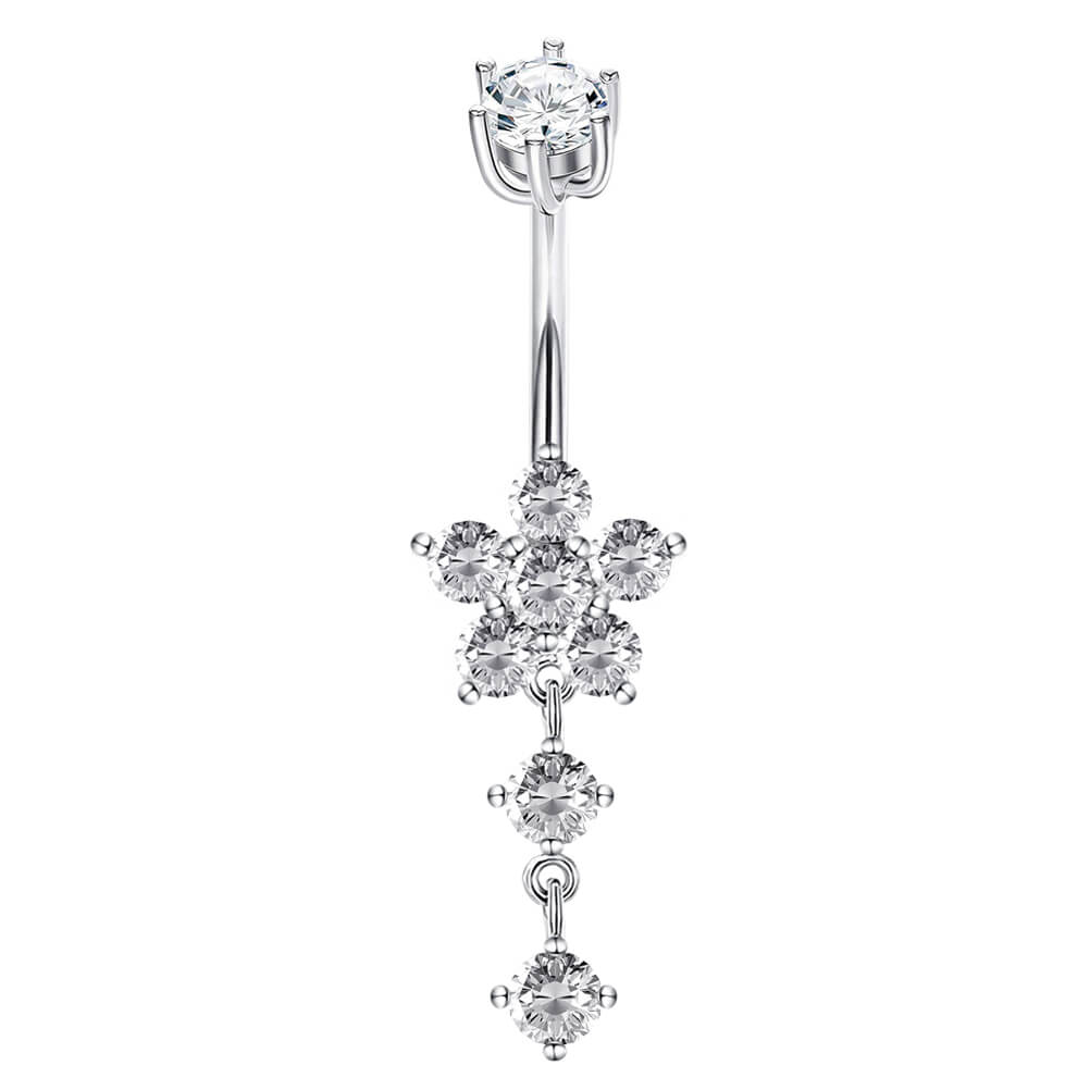 Arardo 14G 925 Sterling Silver Dangle Flower CZ Belly Button Rings Navel Rings Piercing Jewelry AB0099