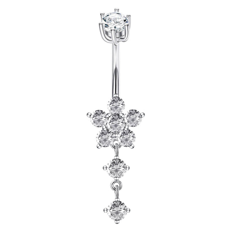 Arardo 14G 925 Sterling Silver Dangle Flower CZ Belly Button Rings Navel Rings Piercing Jewelry AB0099