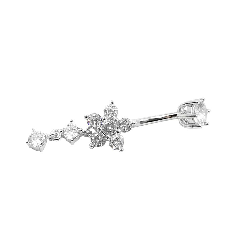 Arardo 14G 925 Sterling Silver Dangle Flower CZ Belly Button Rings Navel Rings Piercing Jewelry AB0099