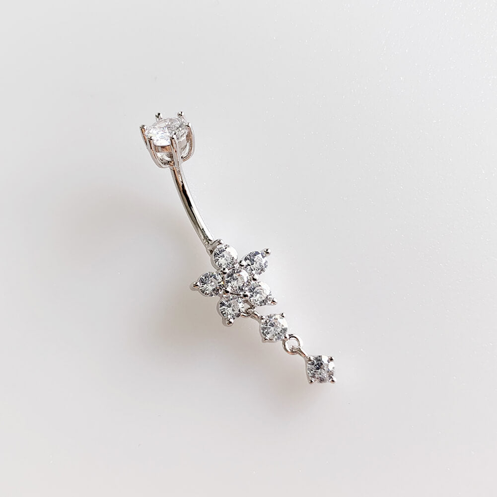 Arardo 14G 925 Sterling Silver Dangle Flower CZ Belly Button Rings Navel Rings Piercing Jewelry AB0099