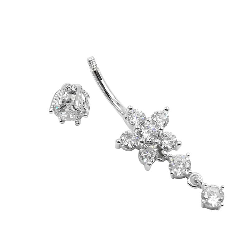 Arardo 14G 925 Sterling Silver Dangle Flower CZ Belly Button Rings Navel Rings Piercing Jewelry AB0099
