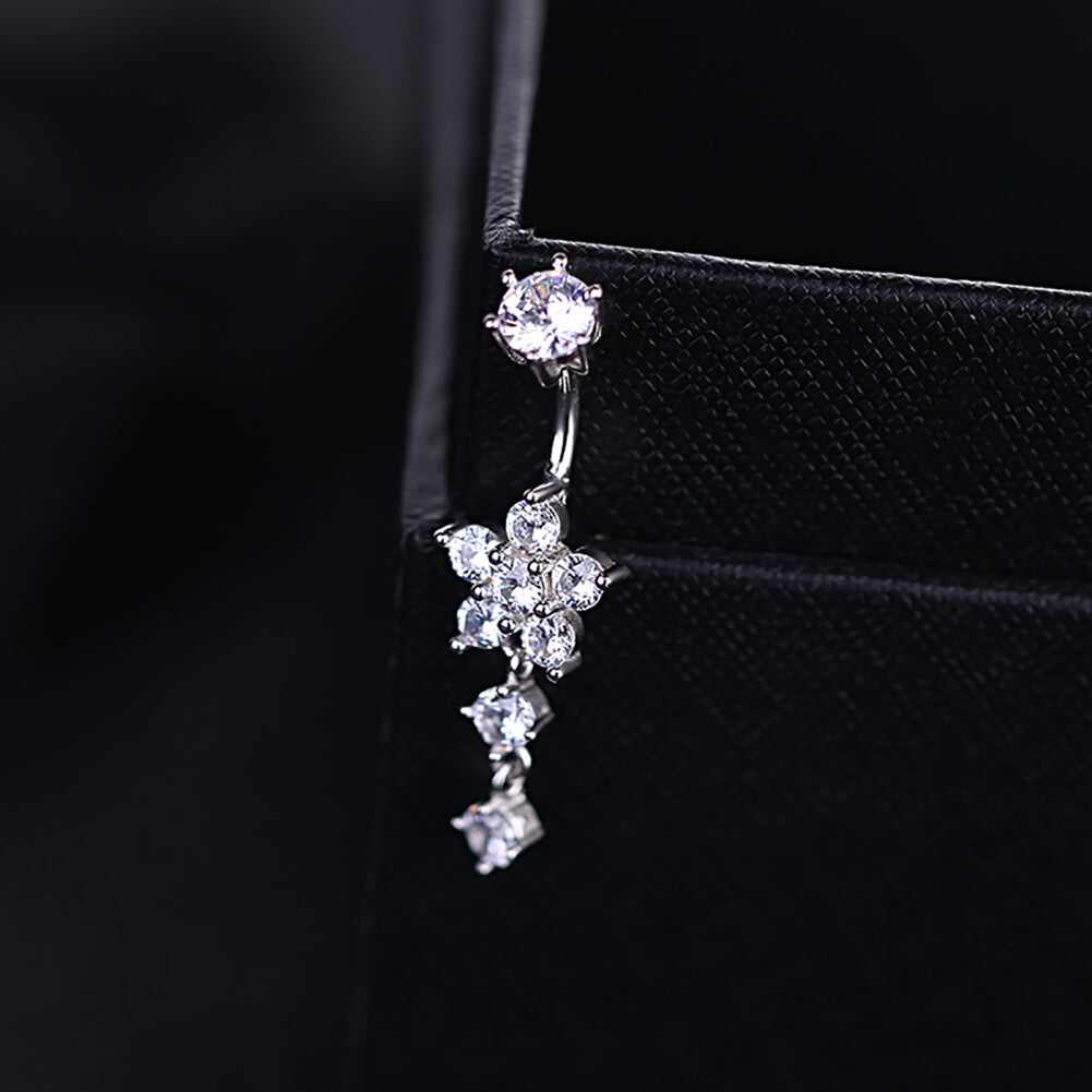 Arardo 14G 925 Sterling Silver Dangle Flower CZ Belly Button Rings Navel Rings Piercing Jewelry AB0099