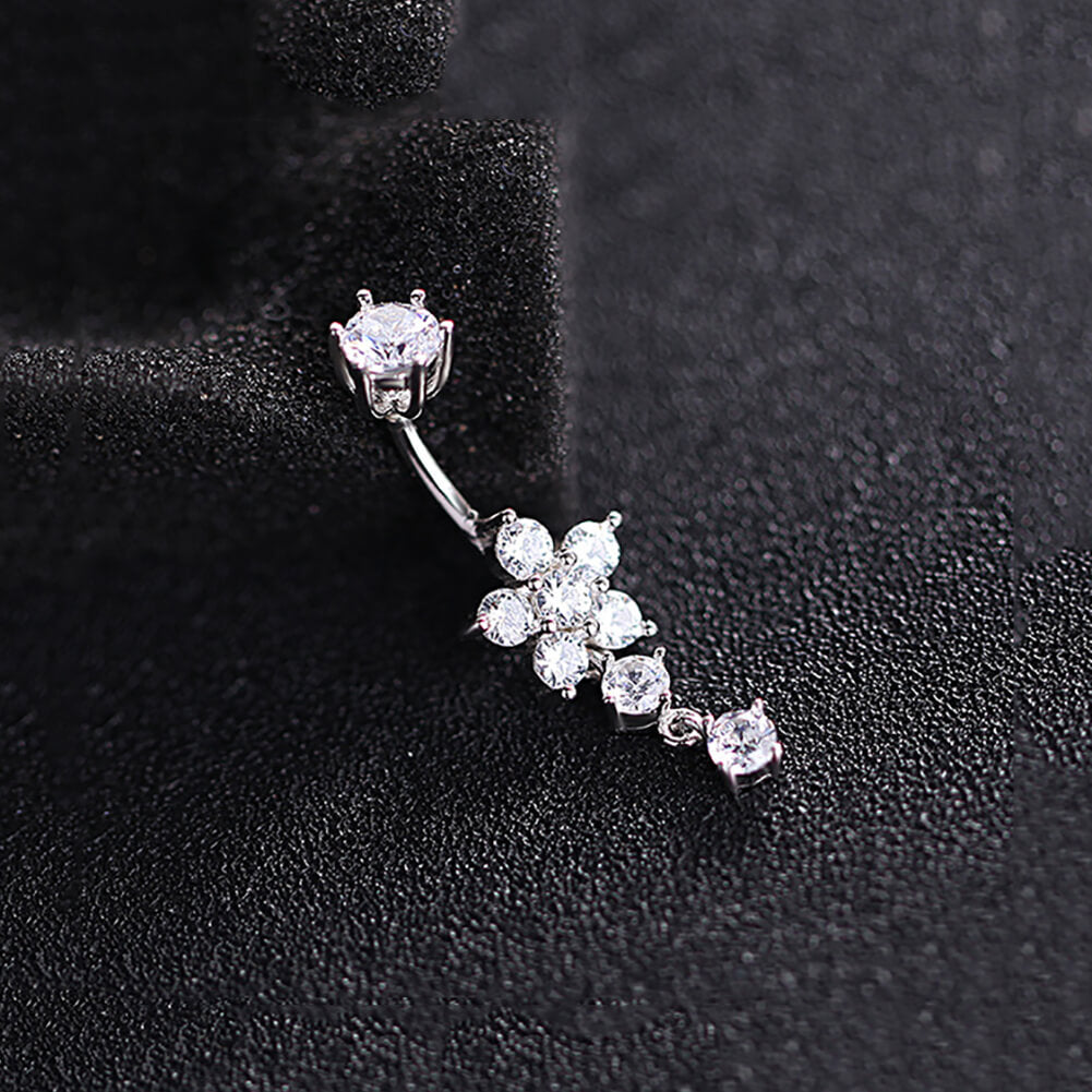 Arardo 14G 925 Sterling Silver Dangle Flower CZ Belly Button Rings Navel Rings Piercing Jewelry AB0099