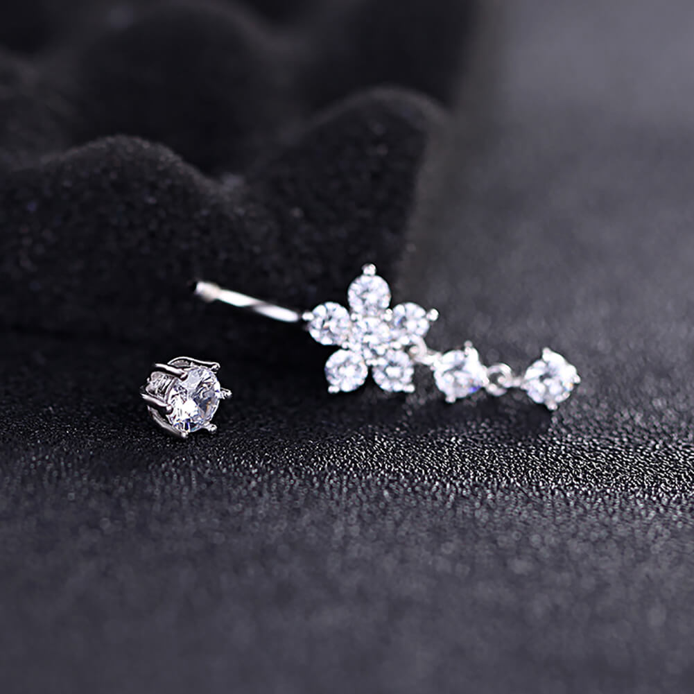 Arardo 14G 925 Sterling Silver Dangle Flower CZ Belly Button Rings Navel Rings Piercing Jewelry AB0099