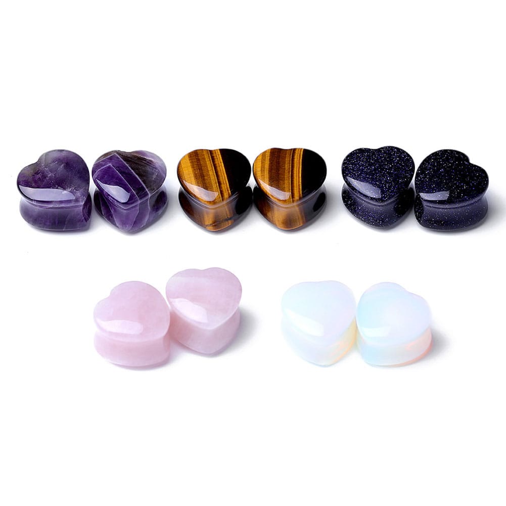 Arardo 5 Pair Stone Heart Shape Ear Plugs Tunnels Gauges Stretcher Piercings Jewelry AB0105