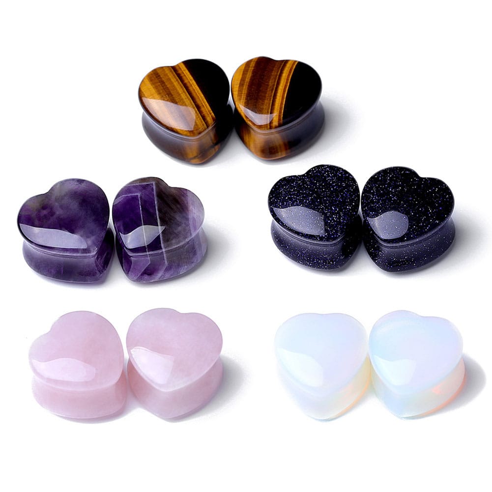 Arardo 5 Pair Stone Heart Shape Ear Plugs Tunnels Gauges Stretcher Piercings Jewelry AB0105