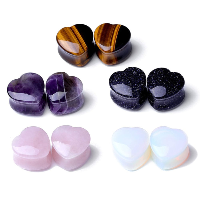Arardo 5 Pair Stone Heart Shape Ear Plugs Tunnels Gauges Stretcher Piercings Jewelry AB0105