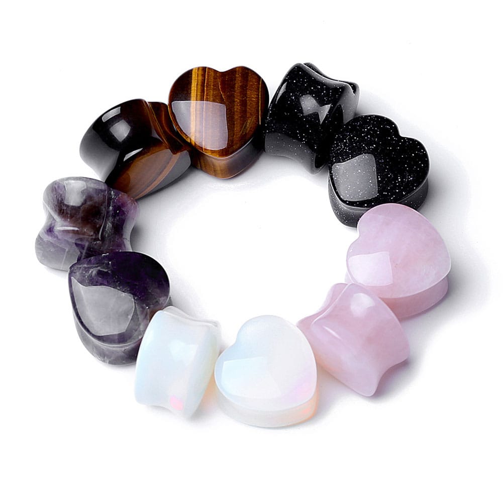 Arardo 5 Pair Stone Heart Shape Ear Plugs Tunnels Gauges Stretcher Piercings Jewelry AB0105