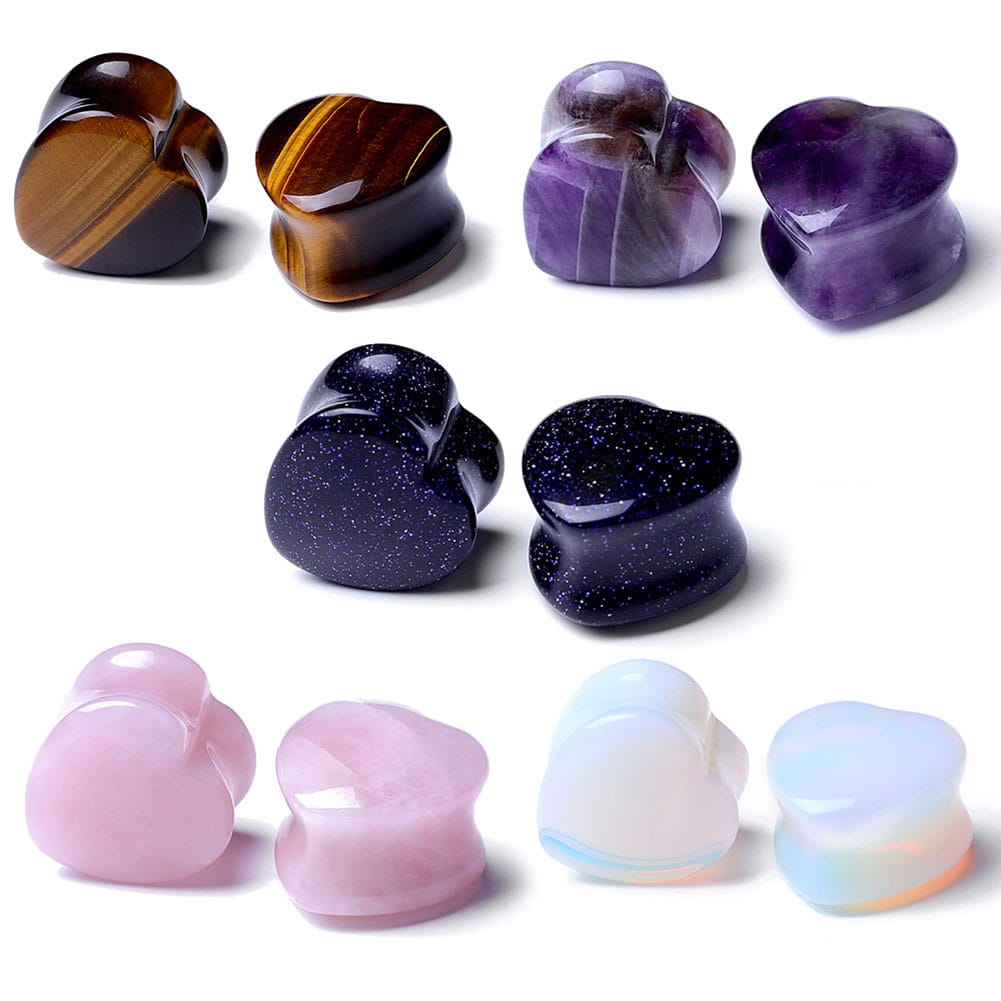 Arardo 5 Pair Stone Heart Shape Ear Plugs Tunnels Gauges Stretcher Piercings Jewelry AB0105
