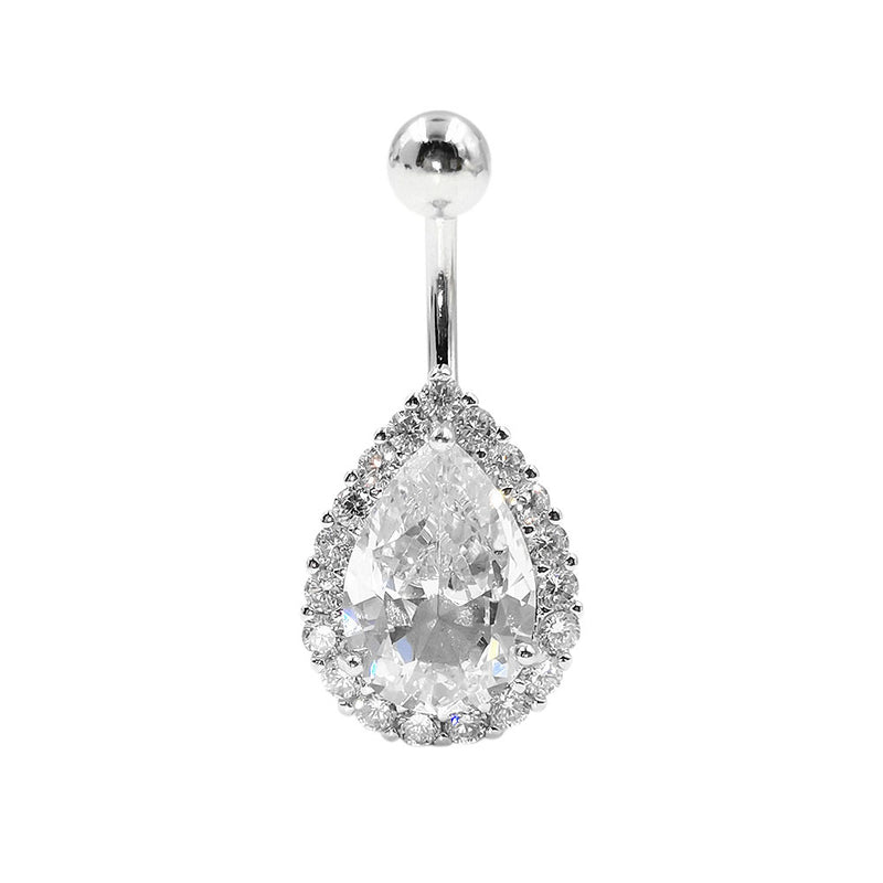 925 Sterling Silver 14G Drop Shape CZ Belly Button Rings Navel Rings Piercing Jewelry AB0121