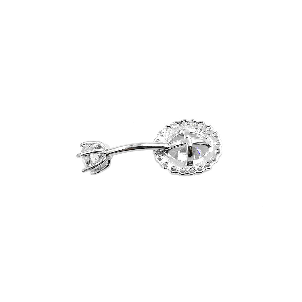 925 Sterling Silver Oval Shape CZ 14G Belly Button Rings Navel Rings Piercing Jewelry AB0122
