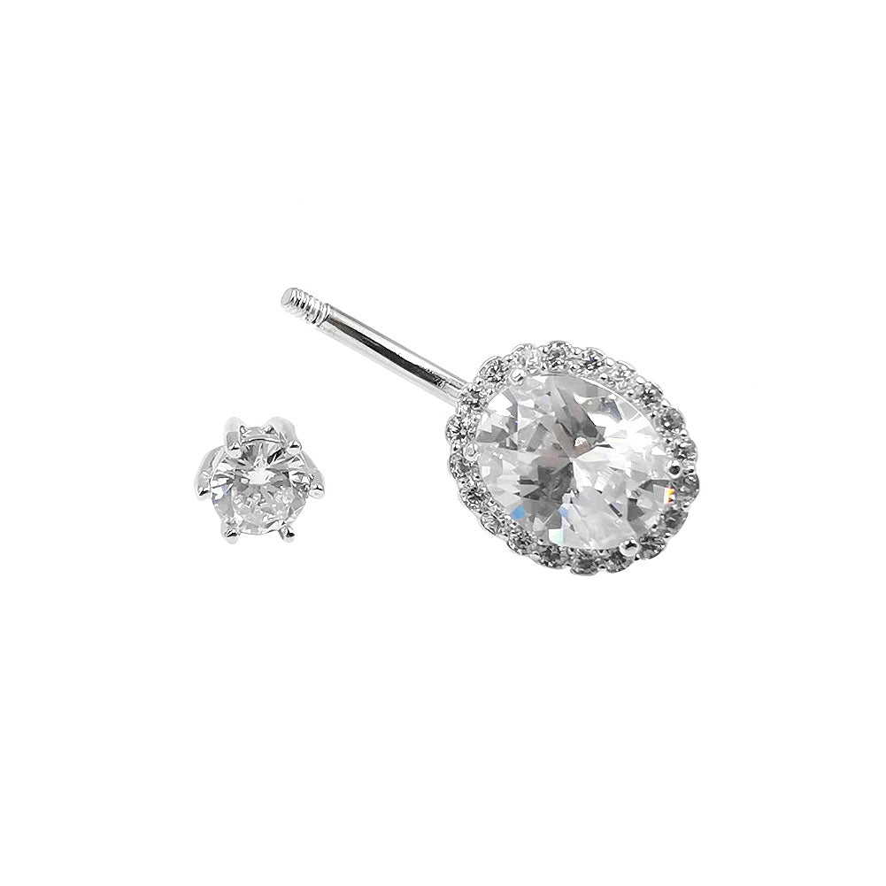 925 Sterling Silver Oval Shape CZ 14G Belly Button Rings Navel Rings Piercing Jewelry AB0122