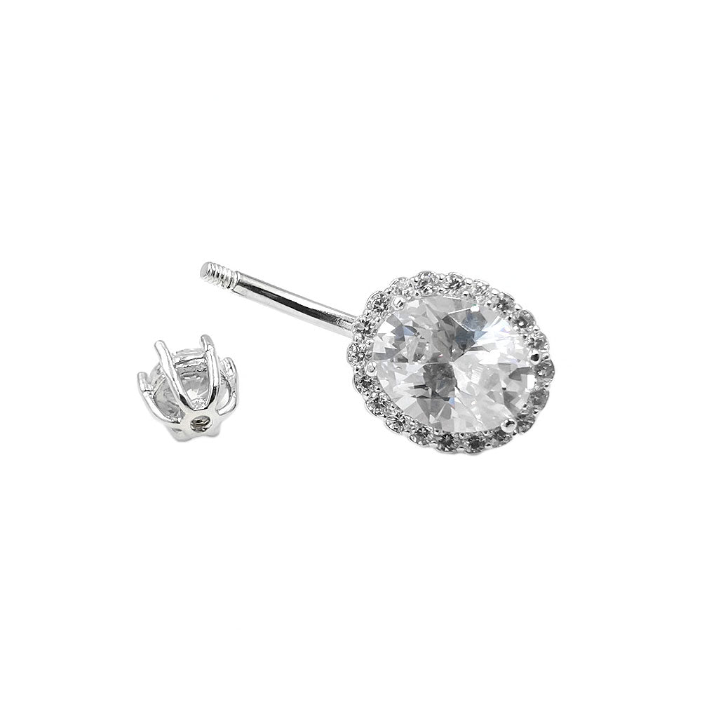 925 Sterling Silver Oval Shape CZ 14G Belly Button Rings Navel Rings Piercing Jewelry AB0122