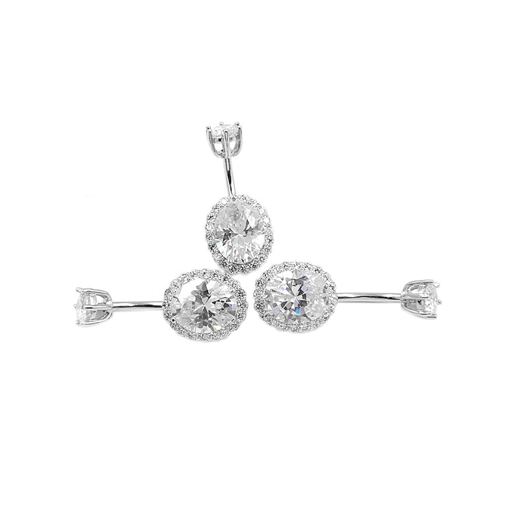 925 Sterling Silver Oval Shape CZ 14G Belly Button Rings Navel Rings Piercing Jewelry AB0122