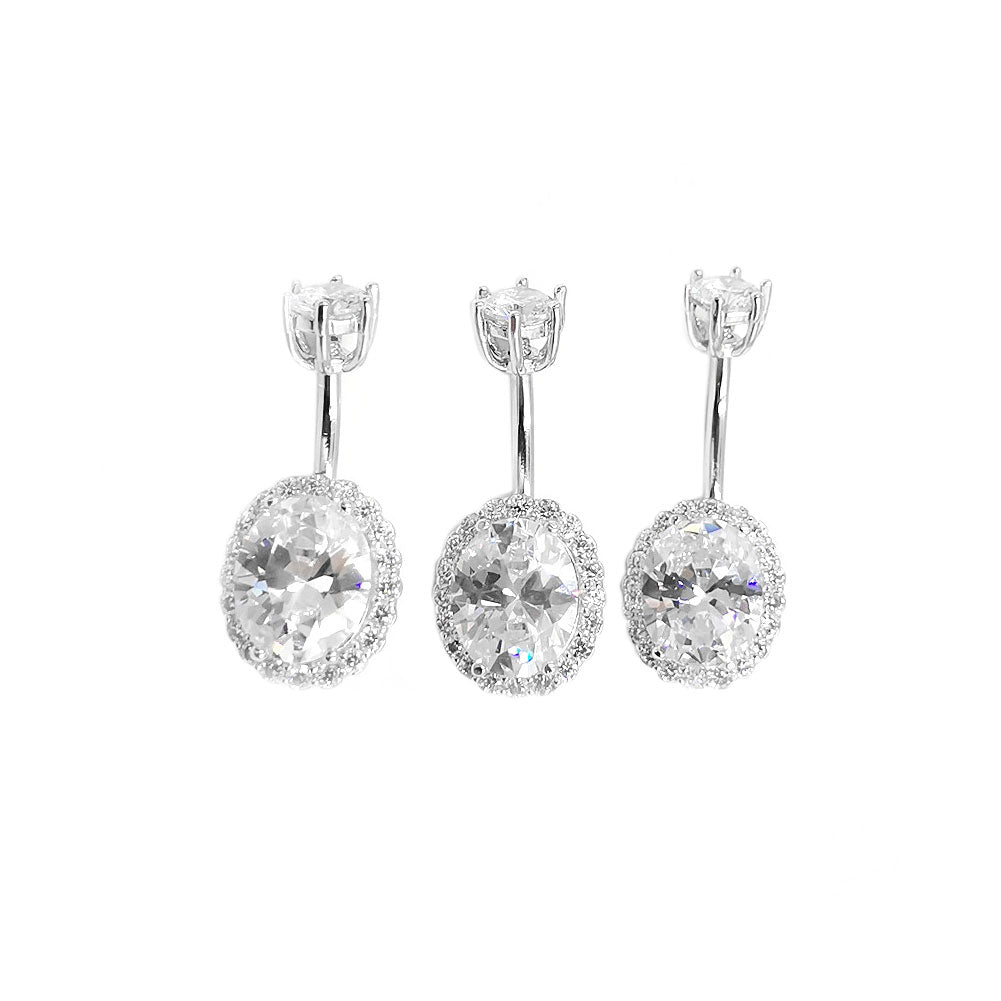 925 Sterling Silver Oval Shape CZ 14G Belly Button Rings Navel Rings Piercing Jewelry AB0122