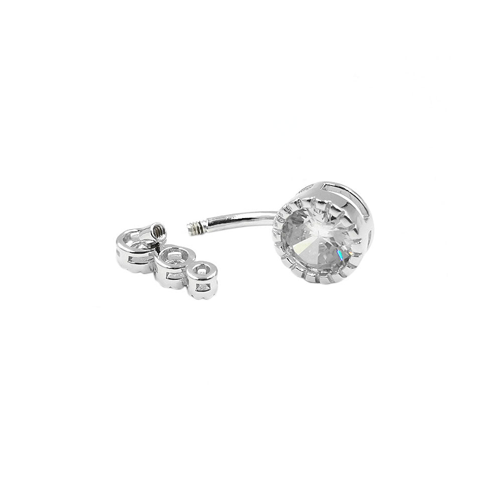 925 Sterling Silver Moon CZ Crystal Belly Button Navel Ring Piercing A4062