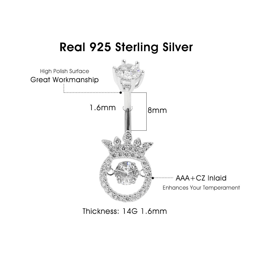 Arardo 925 Sterling Silver Clear CZ Crown Shape 14G Belly Button Rings Navel Rings Body Piercing Jewelry AB0124