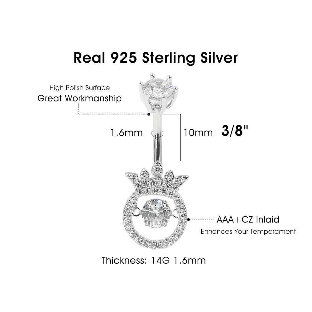 Arardo 925 Sterling Silver Clear CZ Crown Shape 14G Belly Button Rings Navel Rings Body Piercing Jewelry AB0124