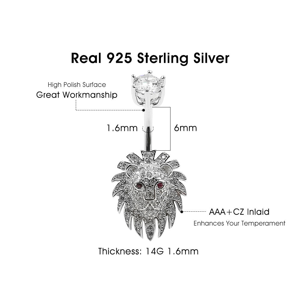 14G 925 Sterling Silver Clear CZ Animal Lion Shape Belly Button Rings Navel Rings AB0125