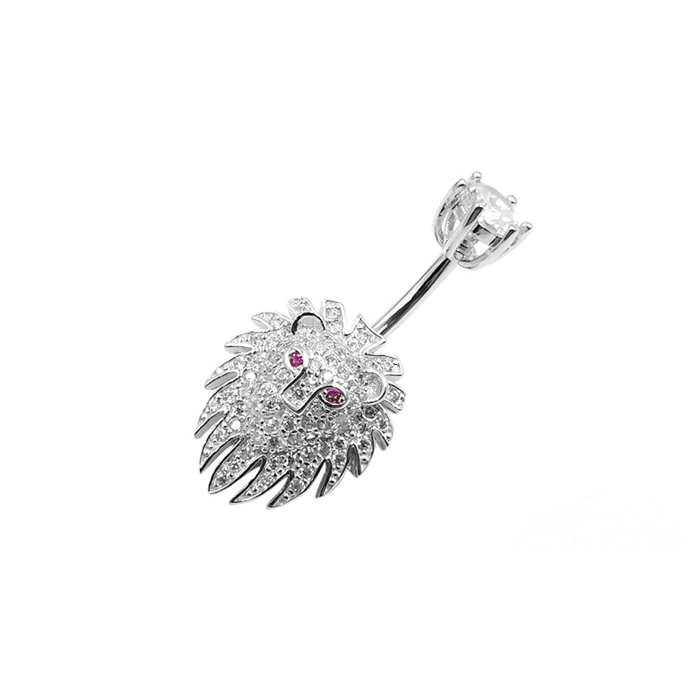14G 925 Sterling Silver Clear CZ Animal Lion Shape Belly Button Rings Navel Rings AB0125